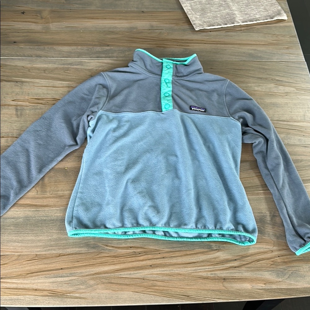 Patagonia Gray and Teal Snap-T Fleece